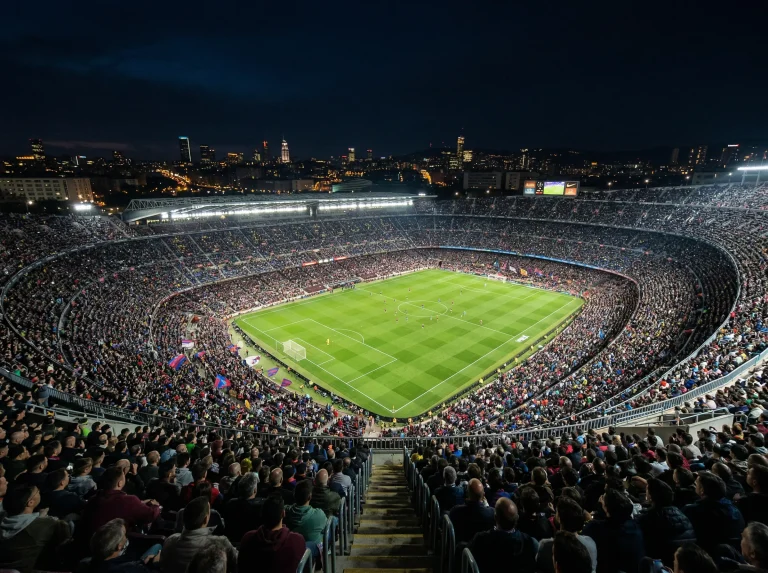Estádio de futebol brasileiro lotado durante um jogo nocturno da Série A
