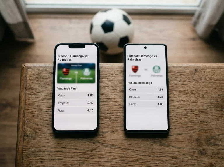 Dois ecrãs de telemóvel lado a lado com odds diferentes para o mesmo jogo de futebol
