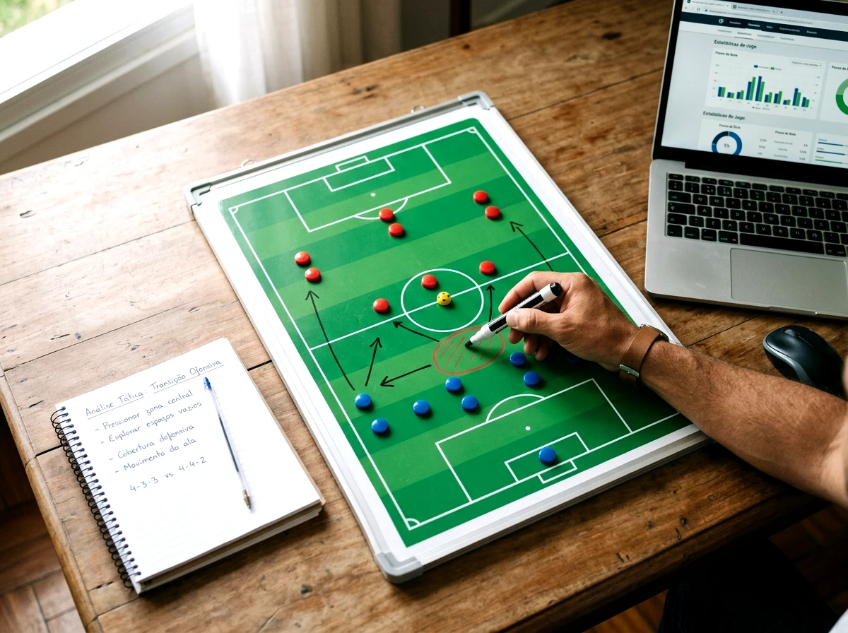 Quadro tático de futebol com marcações de análise de jogo para apostas